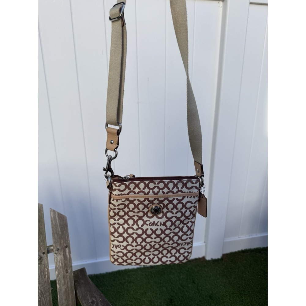 NWT Coach Brown Coated Canvas Leah‎ Op Art Swingpack 42420 S - Picture 7 of 13